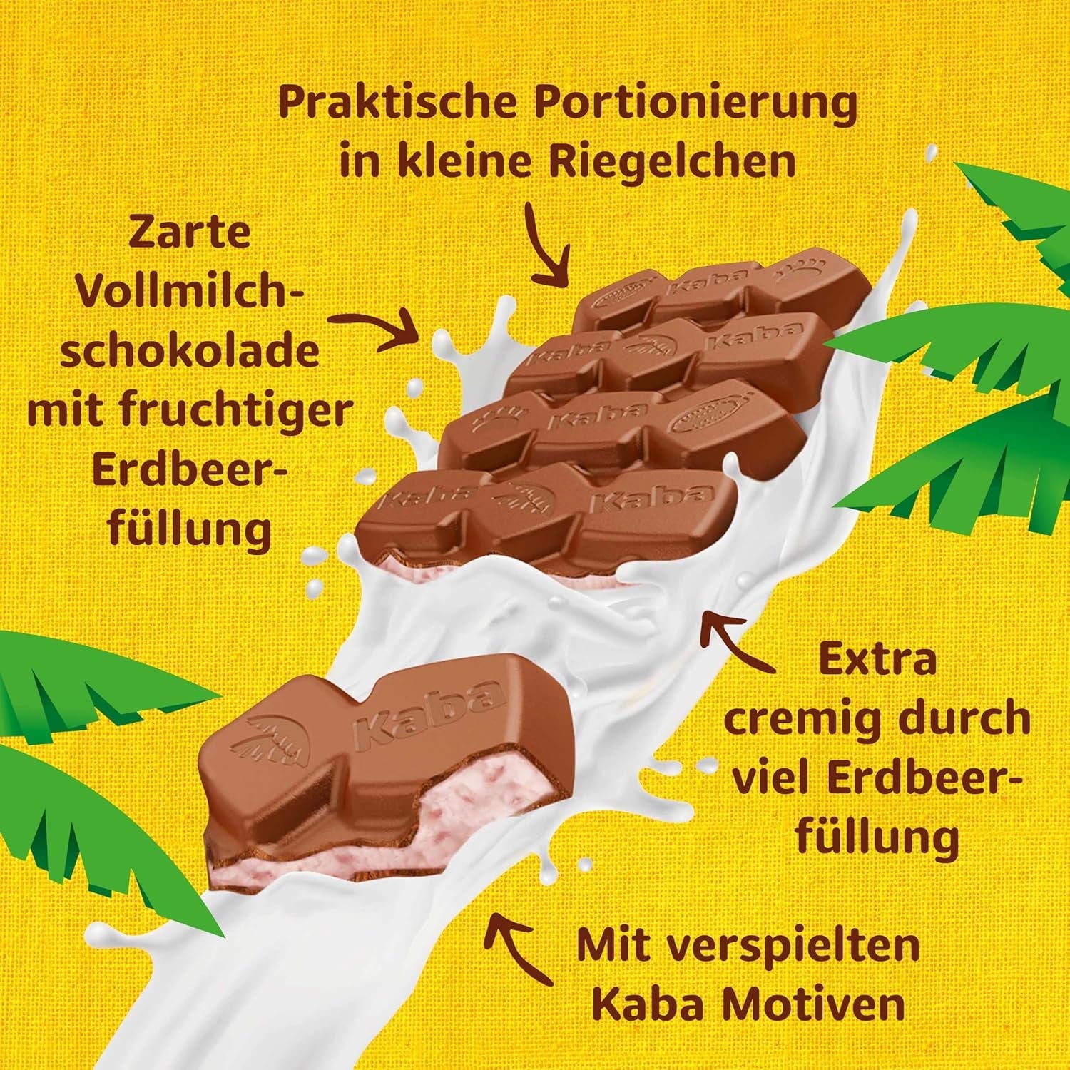 Kaba melkchocolade met aardbeiencrème, gevulde chocoladereep, reep van 90 g, smelt-in-je-mond chocolade met fruitige aardbeiencrème en originele Kaba-smaak (pak van 2)