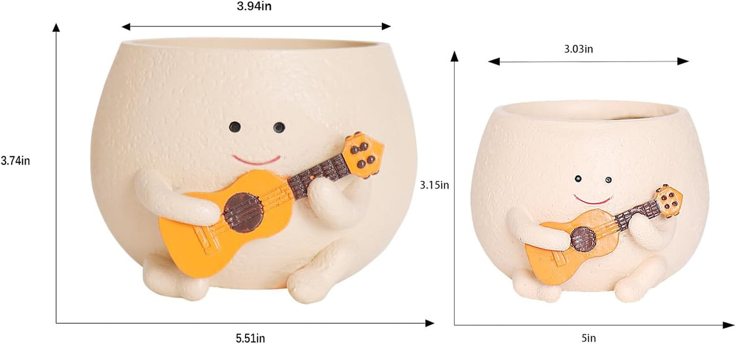 Smiley Gezicht Bloempotten Schattig Hars Hoofd Parelsnoer Bloempot Unieke Gitaar Binnen Buiten Succulente Bloempot Cadeau Idee voor mama