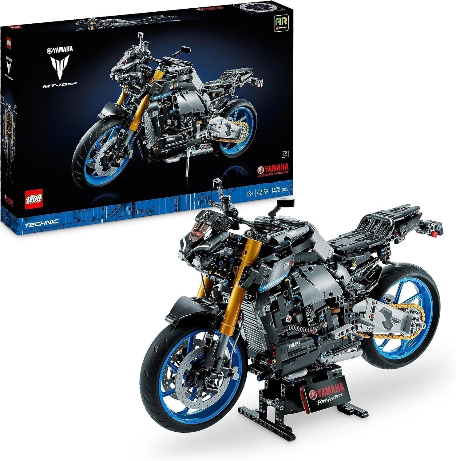 LEGO 42159 Technic Yamaha MT-10 SP motorfietsmodel voor volwassenen, authentiek voertuigmodel met 4 cilindermotor, functionele besturing en AR-app, cadeau voor mannen en vrouwen. Bouwpakketten voor LEGO Store Technic Yamaha