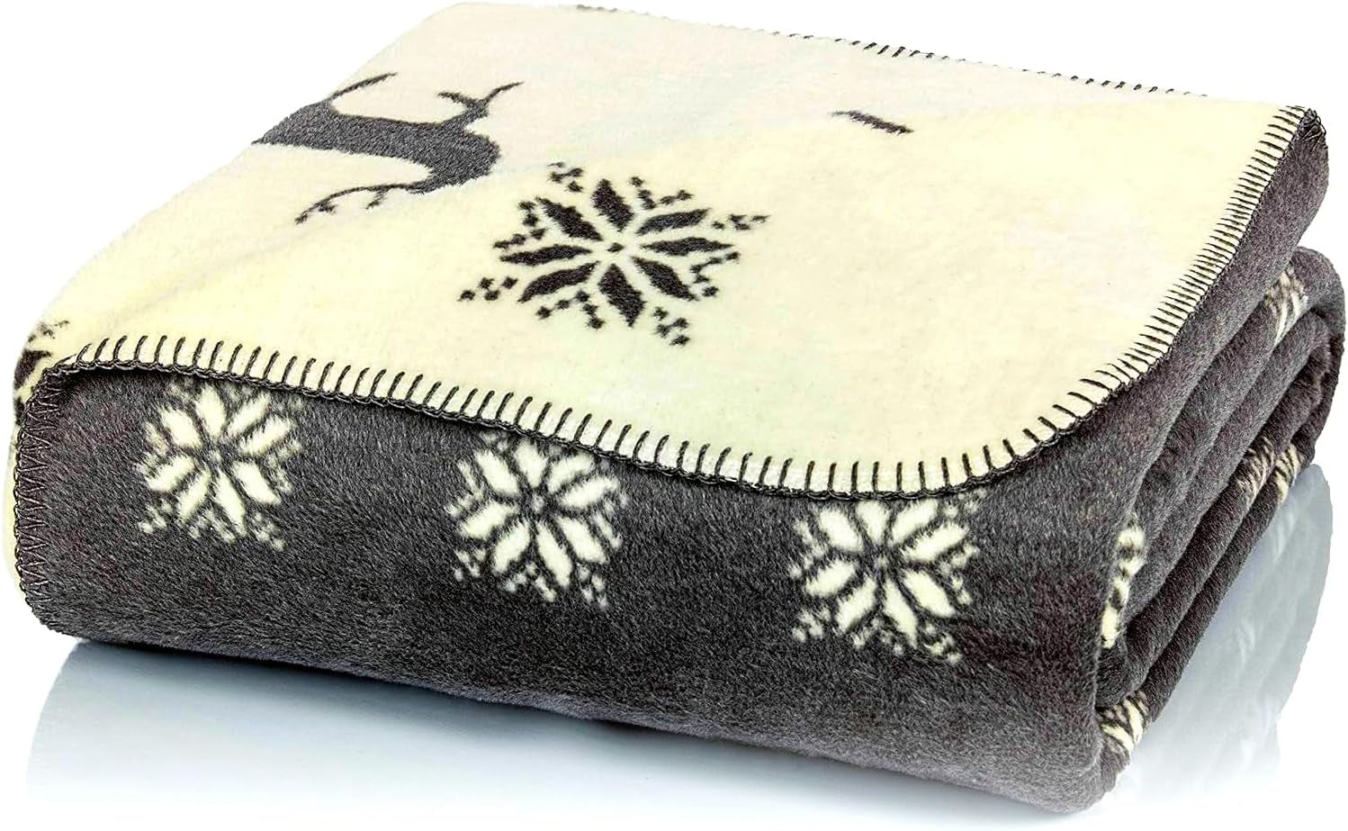 Glart grijs-beige rendierdeken XL 150X200 cm, zachte en warme wollen deken als bankdeken, bank- en bedovertrek, pluche plaid - mouwloos. Ideaal voor de bank en kinderkamer Bedden en dekens Glart Standaard titel