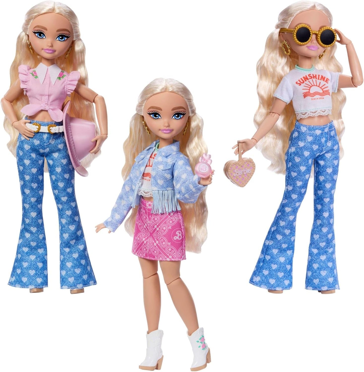 Barbie Dream Besties Festival Looks-set, met Barbie Malibu-pop met lang blond haar voor styling en meer dan 10 verwijderbare kleding en accessoires, JGH87
