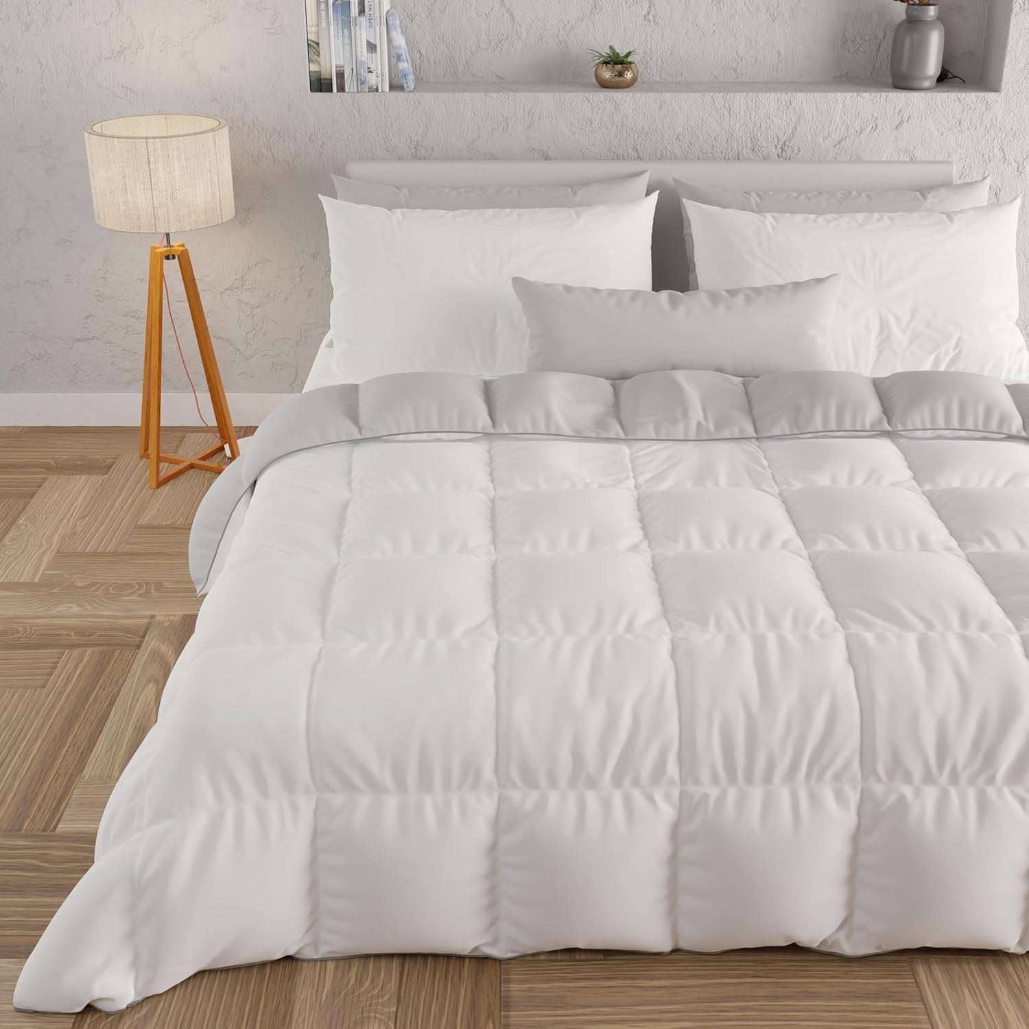 PETTI Artigiani Italiani - Tweepersoonsbed winterdekbed, maxi, monochroom, dubbelzijdig, wit, grijs, 100% Made in Italy Quilts en quilts Naty Shop Witgrijs Matrimoniale Maxi