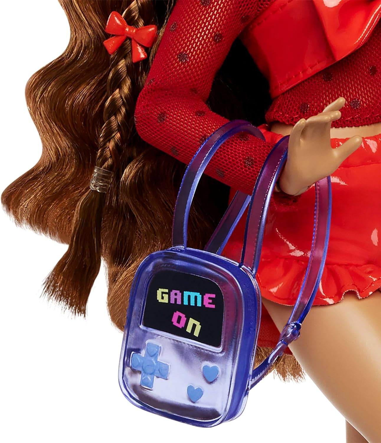 Barbie Dream Besties-pop en accessoires, beweegbare Teresa-modepop met bruin haar en haarclips, 10-delig videogamethema, HYC23 Naty Shop-poppen