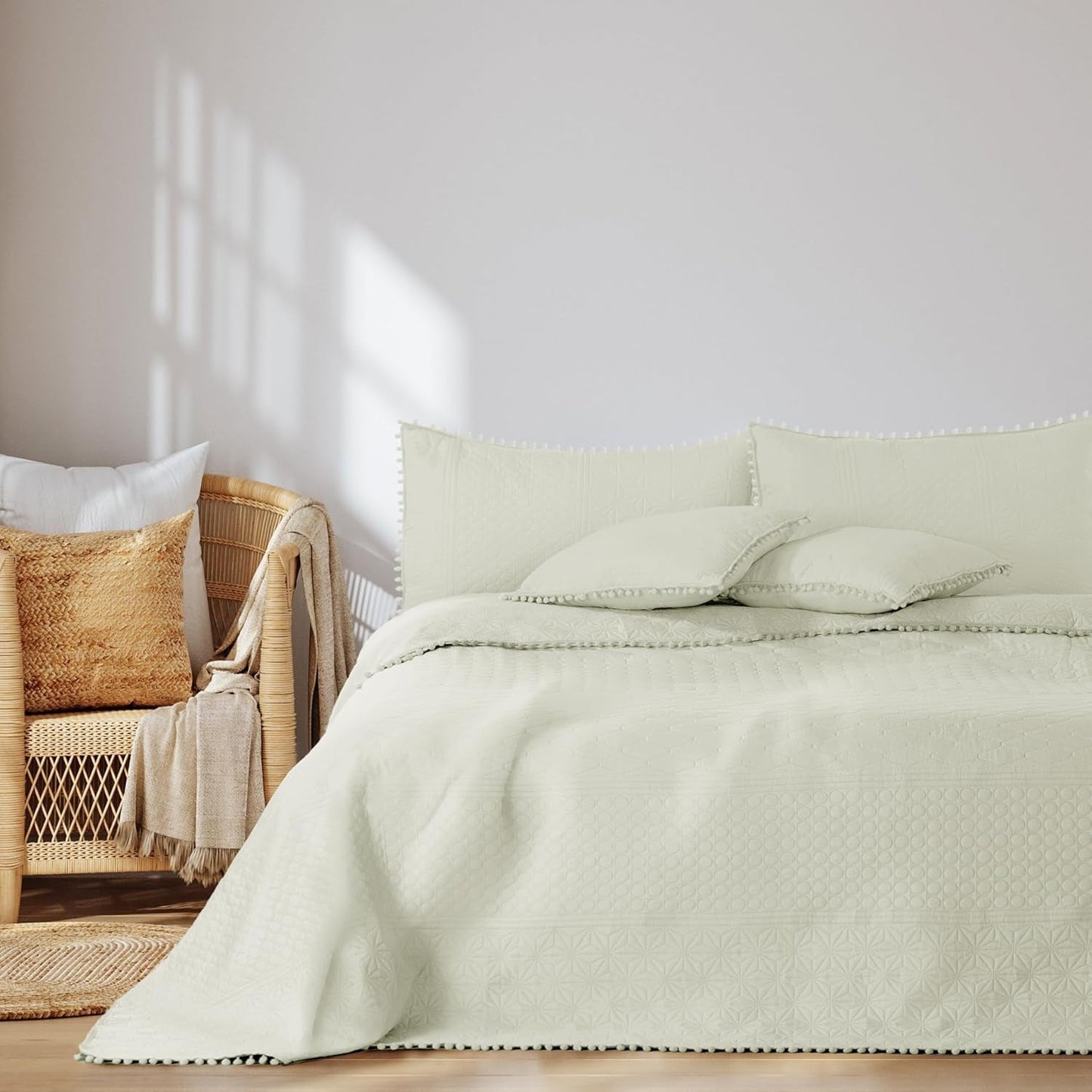 Ameliahome Sprei met pompons 220X240 Cm Dubbelzijdige sprei Ultrasoon Quilten Polyester Meadore Grijs Bedden en Dekens Besuche den AmeliaHome-Store Crème Meadore 240X260 Cm