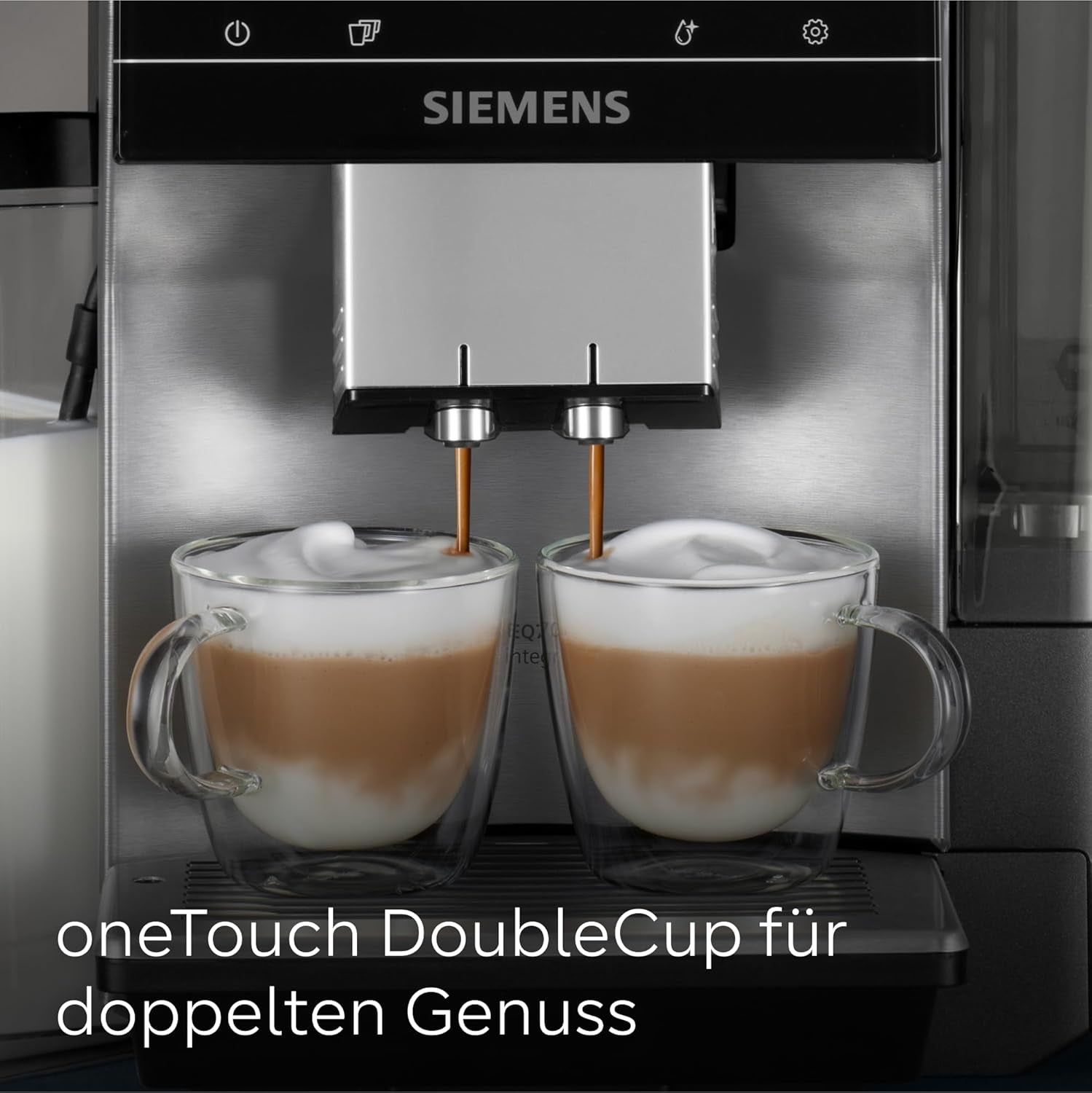 Siemens EQ700 volautomatische espressomachine, groot kleuren TFT scherm, 36 warme en koude dranken, cold brew, 2 kops functie, app bediening, automatisch reinigingssysteem, zwart RVS, TQ717D03