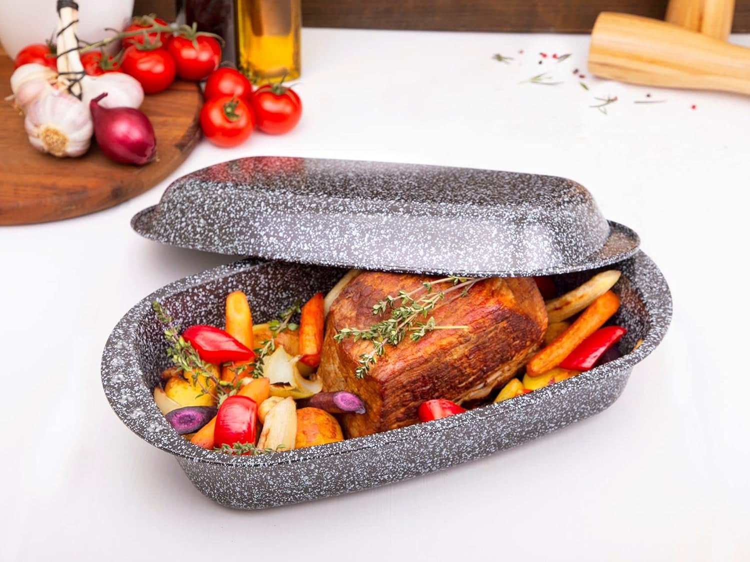 C|H|G Brotback- en Bratenform Mit Deckel "Granito", Skandia Xtreme Plus: 4-Fach Antihaftbeschichtung in Granitoptik, 37 X 20 X 7 Cm, Made in Germany Vormen en bakplaten voor het bakken Naty Shop