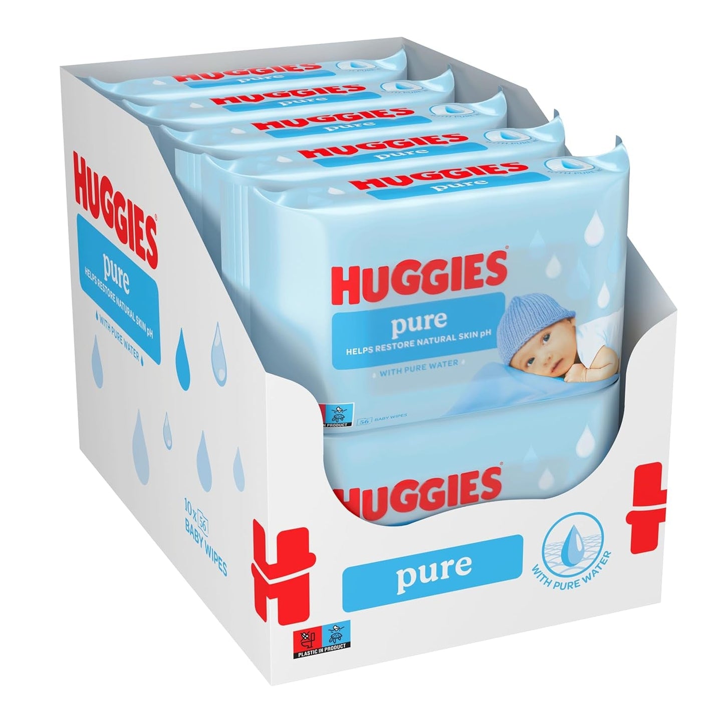 Huggies Pure Babydoekjes 18-pack (in totaal 1008 doekjes) - 99% zuiver water - geurvrij voor zachte reiniging en bescherming - natuurlijke doekjes