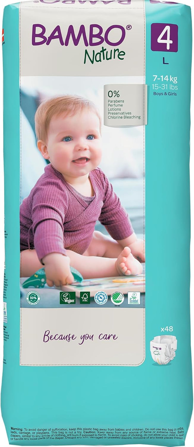 Bambo Nature babyluiers, maat 4 (7-14 kg) - 48 stuks. Premium luiers met verbeterde lekbescherming | Ultiem comfort en vrijheid voor actieve kinderen | Dermatologisch geteste luiers