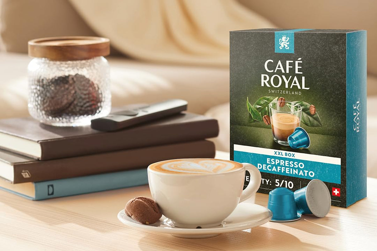 Café Royal Espresso Decaffeinato 36 Kapseln für Nespresso Kaffee Machine - 5/10 Intensiteit - UTZ-zertifiziert Kaffeekapseln aus Aluminium (Packung mit 2)