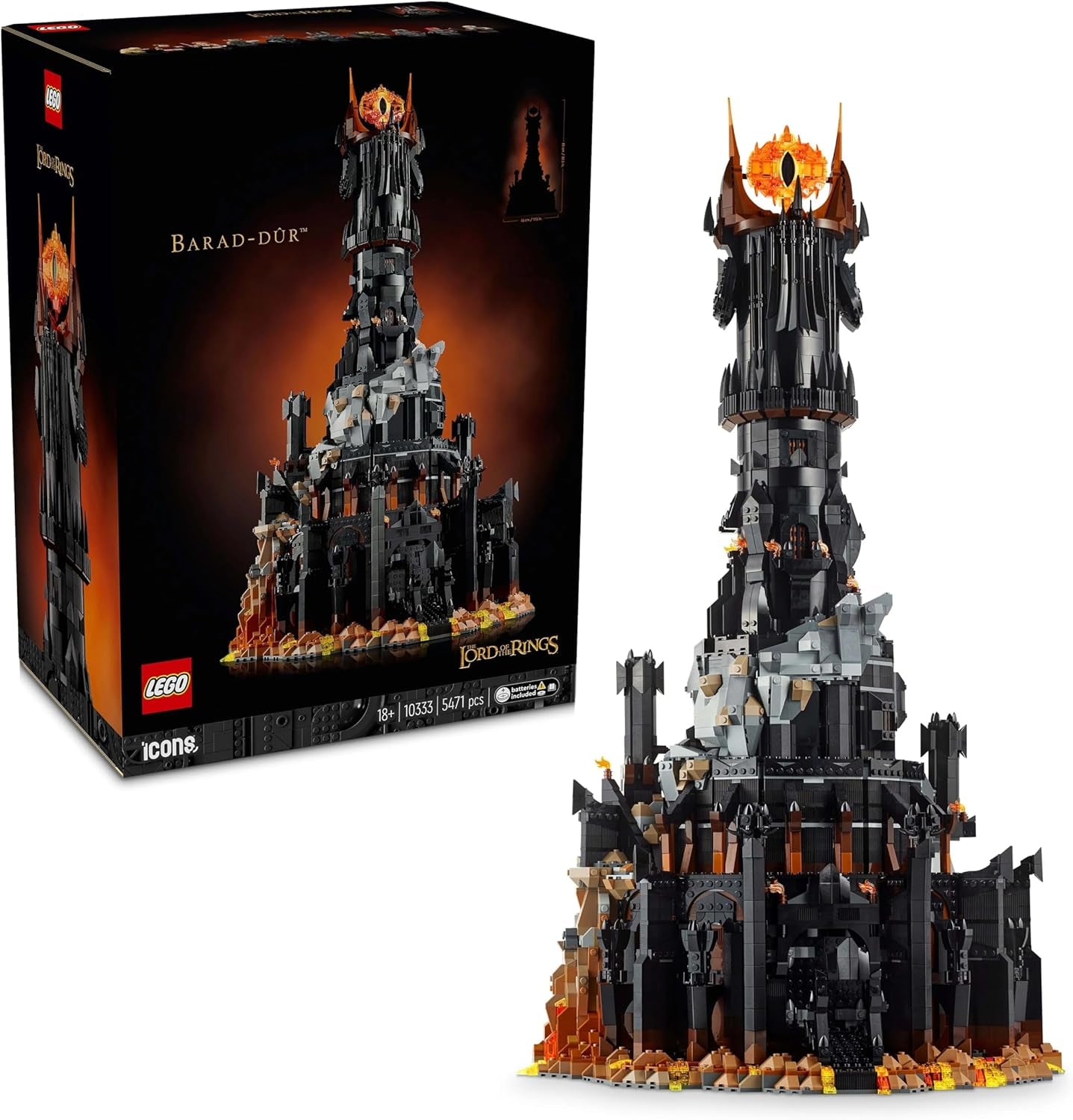LEGO Icons The Lord of the Rings: Barad-Door bouwset voor volwassenen met minifiguren van Sauron, Gothmog, Orc, Frodo, Sam en Gollum Filmmemorabilia Fan verzamelbaar 10333 Bouwsets Beschik over de standaardtitel van de LEGO Store