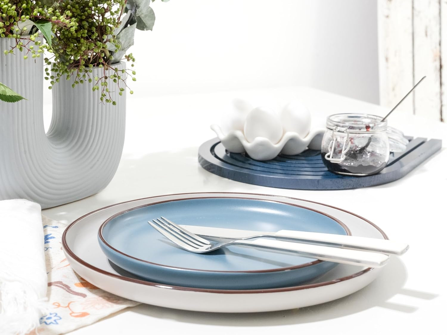 CreaTable, 21016, moderne Scandic blauw-grijze serie, 16-delige serviesset, porseleinen combiservies, vaatwasmachine- en magnetronbestendig, kwaliteitsfabricage