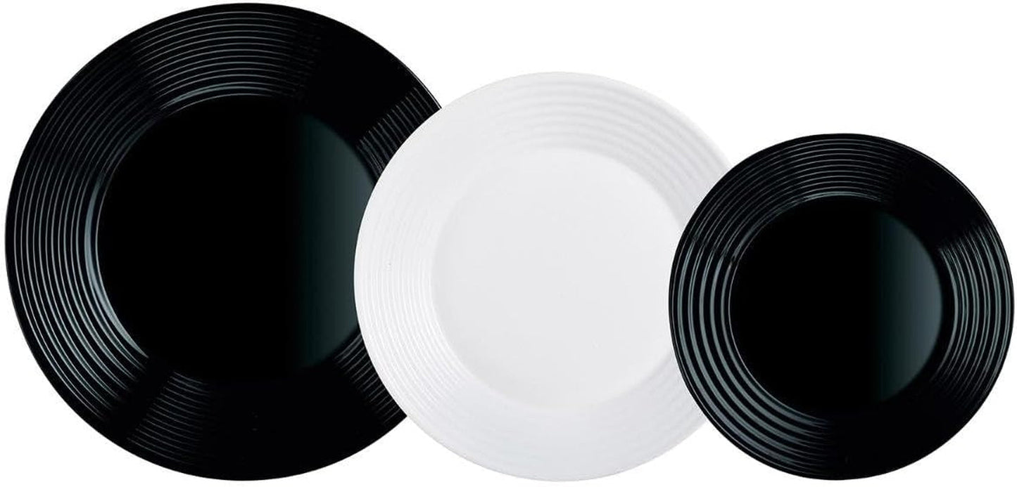 Harena N&b Glasgeschirr, 18-teilig, voor 6 personen, wit en zwart