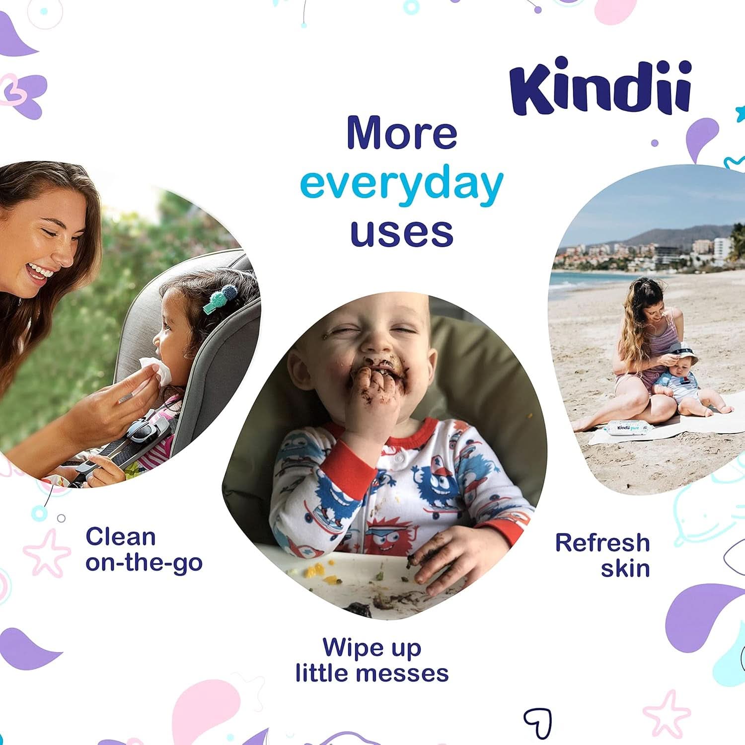 Kindii Feuchttücher Für Babies en Kinder Zuiver Water 99% - 99%Ige Zusammenzeit Auf Wasserbasis - Allantoïne - Unparfümiert - Dermatologisch Getestet - Für Empfindliche Haut - 720 Stück - 12X60 Stück Naty Shop