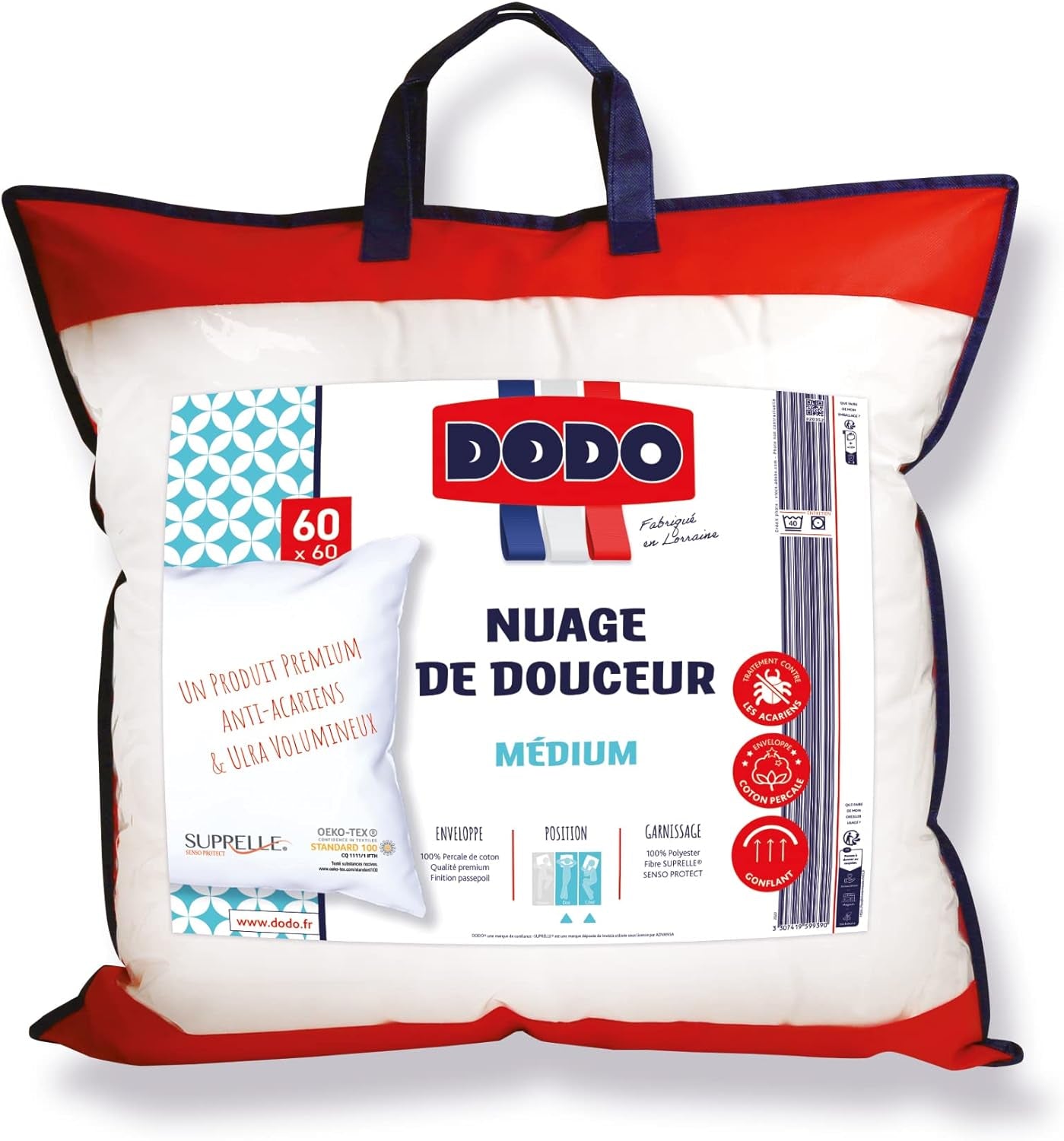 DODO Premium kussen, 60 x 60 cm, medium comfort, Cloud De Douceur kussen | Mijtbestendig en pluizig | Perkaal Katoen + Biezen Machinewasbaar op 40 °C Naty Shop standaard kussens