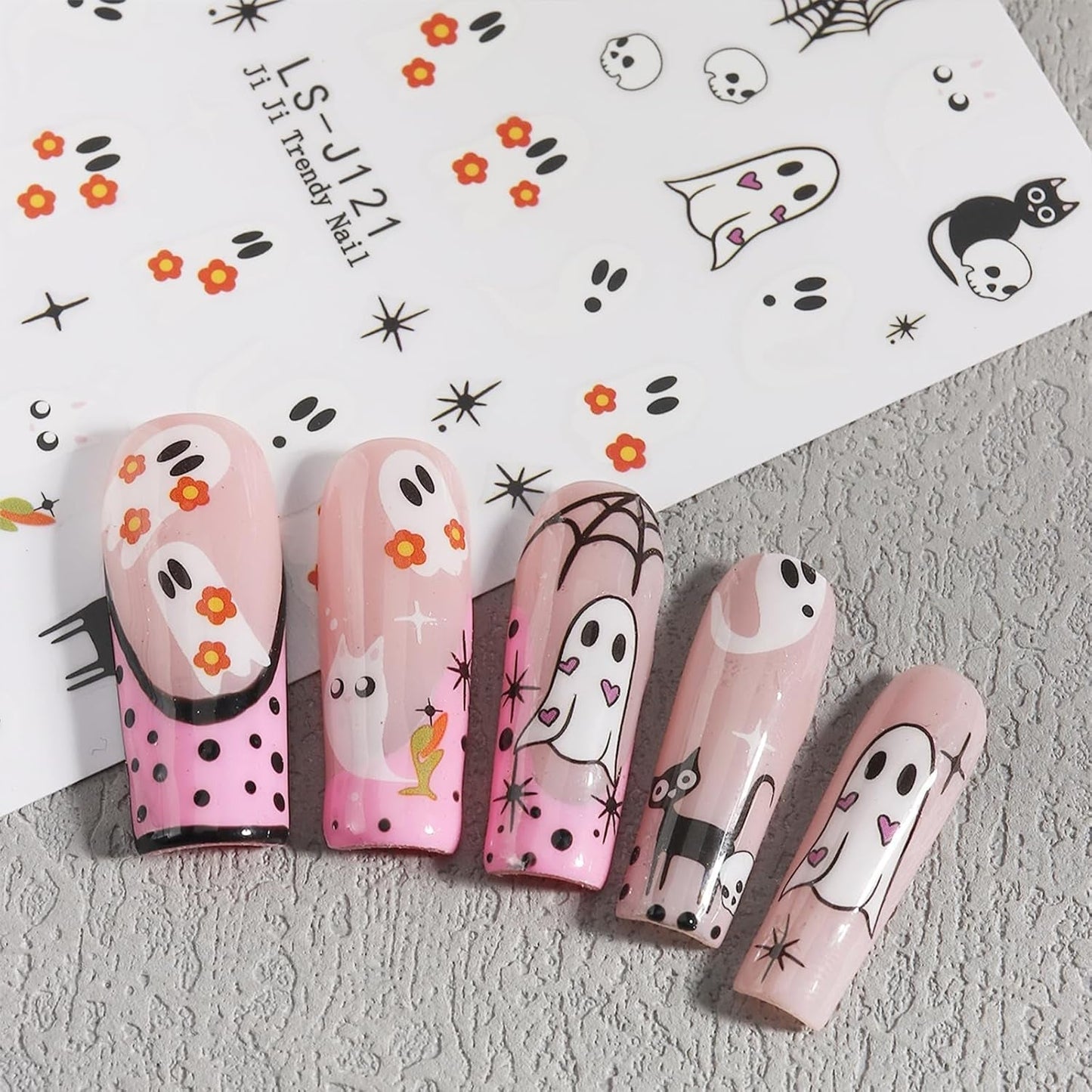 JMEOWIO Nagelsticker Halloween Süßer Geist 9 Blatt Nail Art Sticker Selbstklebend Nagelaufkleber Decoratie Nageldesign Zubehör