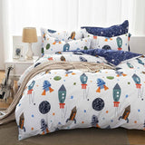 Beddengoed voor kinderen, raketten en planeten, omkeerbaar ontwerp, katoenen beddengoed - kinderen Naty Shop 135X200Cm + 80X80Cm