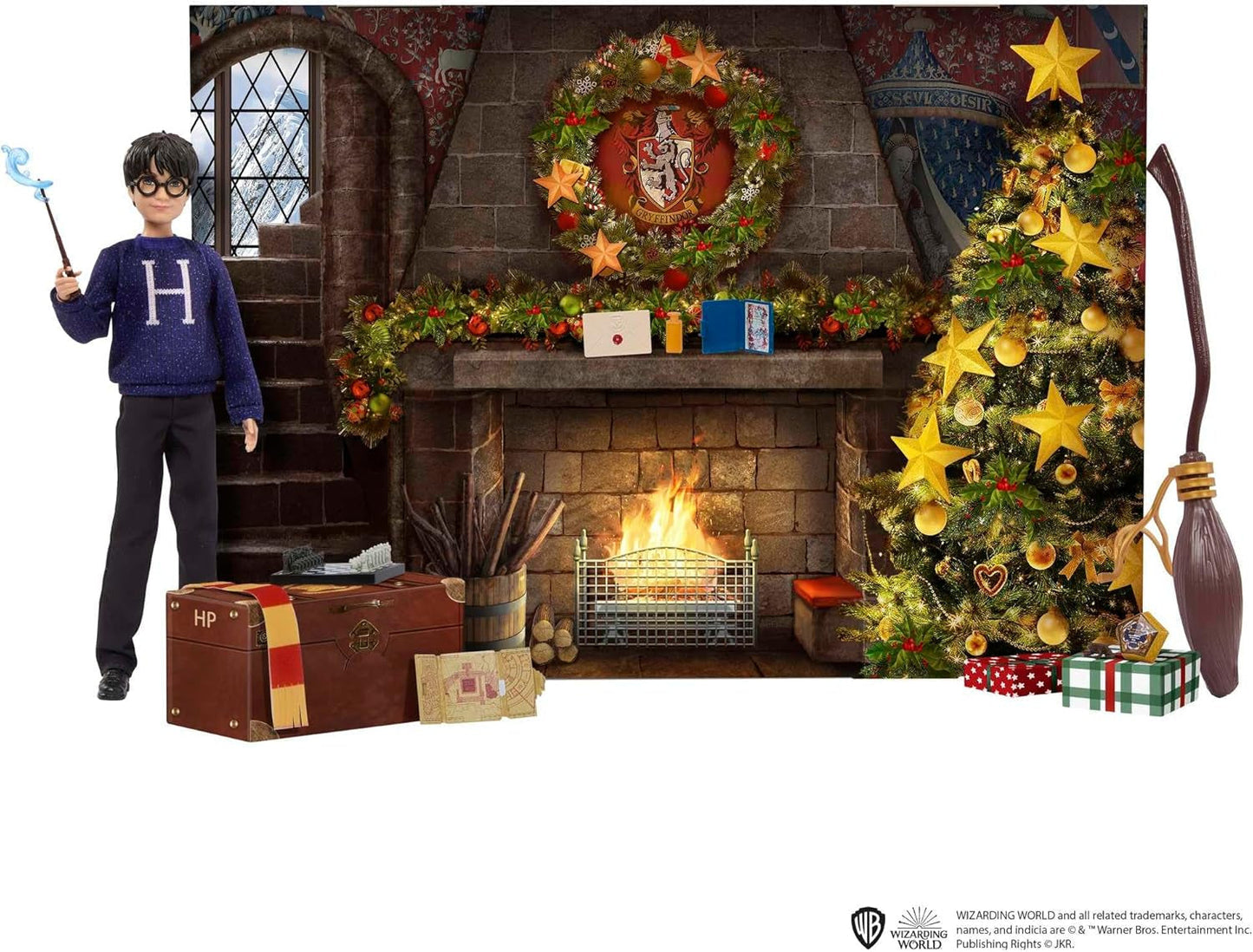HARRY POTTER Griffoendor adventskalender - 24 verhalen, magische verrassingen, gemeenschappelijke ruimte van Zweinstein, levensecht gezicht, voor fans vanaf 6 jaar, HND80 Naty Shop-poppen