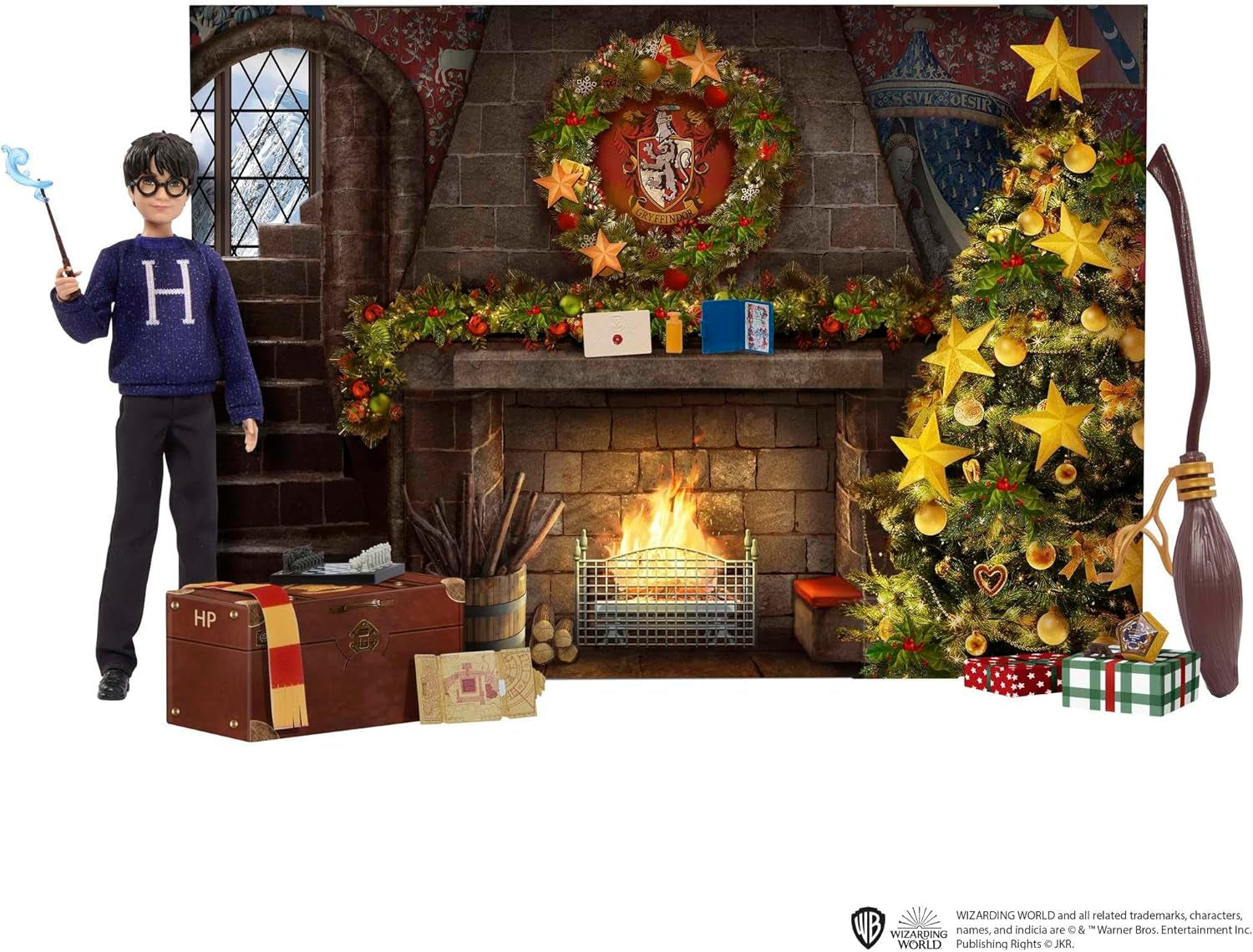 HARRY POTTER Griffoendor adventskalender - 24 verhalen, magische verrassingen, gemeenschappelijke ruimte van Zweinstein, levensecht gezicht, voor fans vanaf 6 jaar, HND80 Naty Shop-poppen