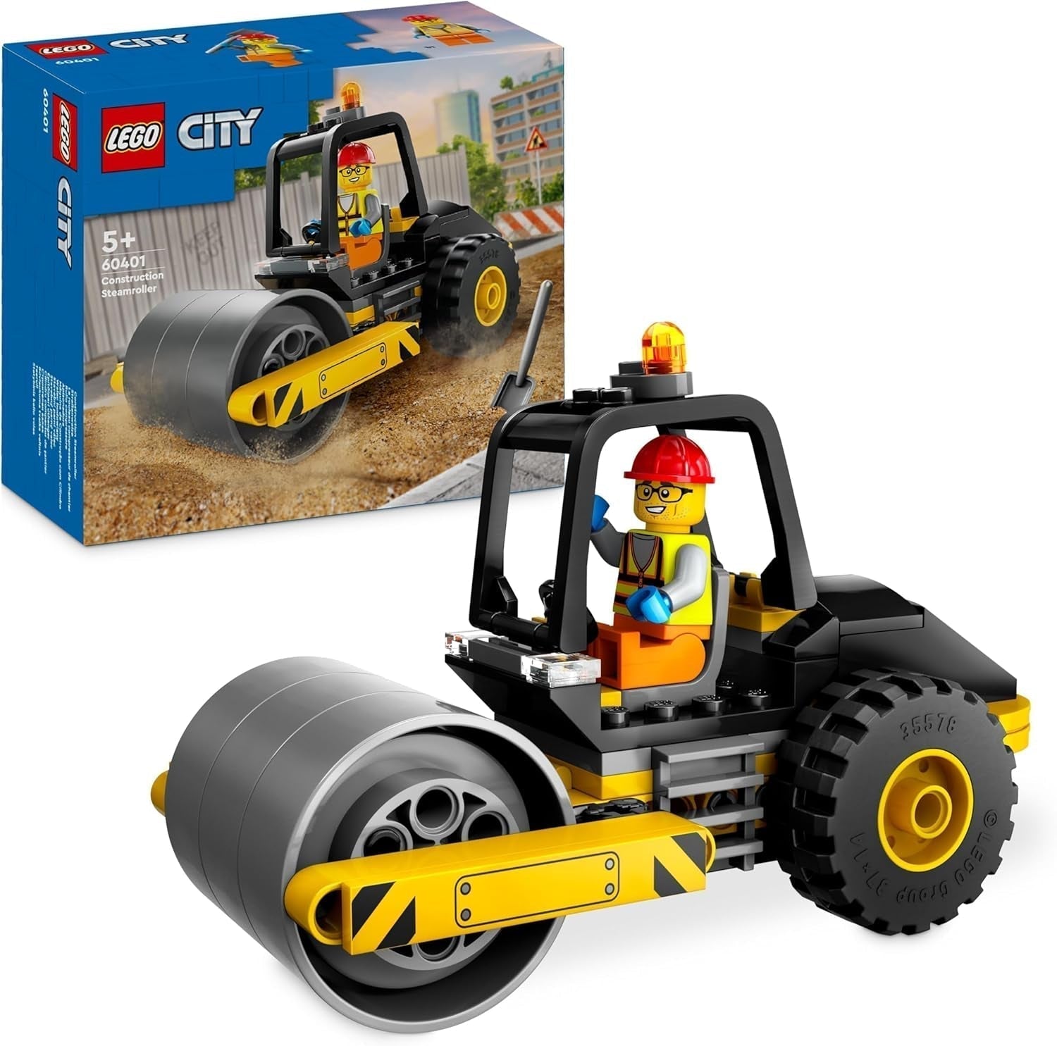LEGO City Road Roller-bouwvoertuig voor kinderen van 5 jaar Stoomwals met minifiguur van een bouwvakker Fantasierijke speelervaring voor jongens en meisjes Klein leuk cadeau 60401 Bouwsets Beuche in LEGO-Store Single