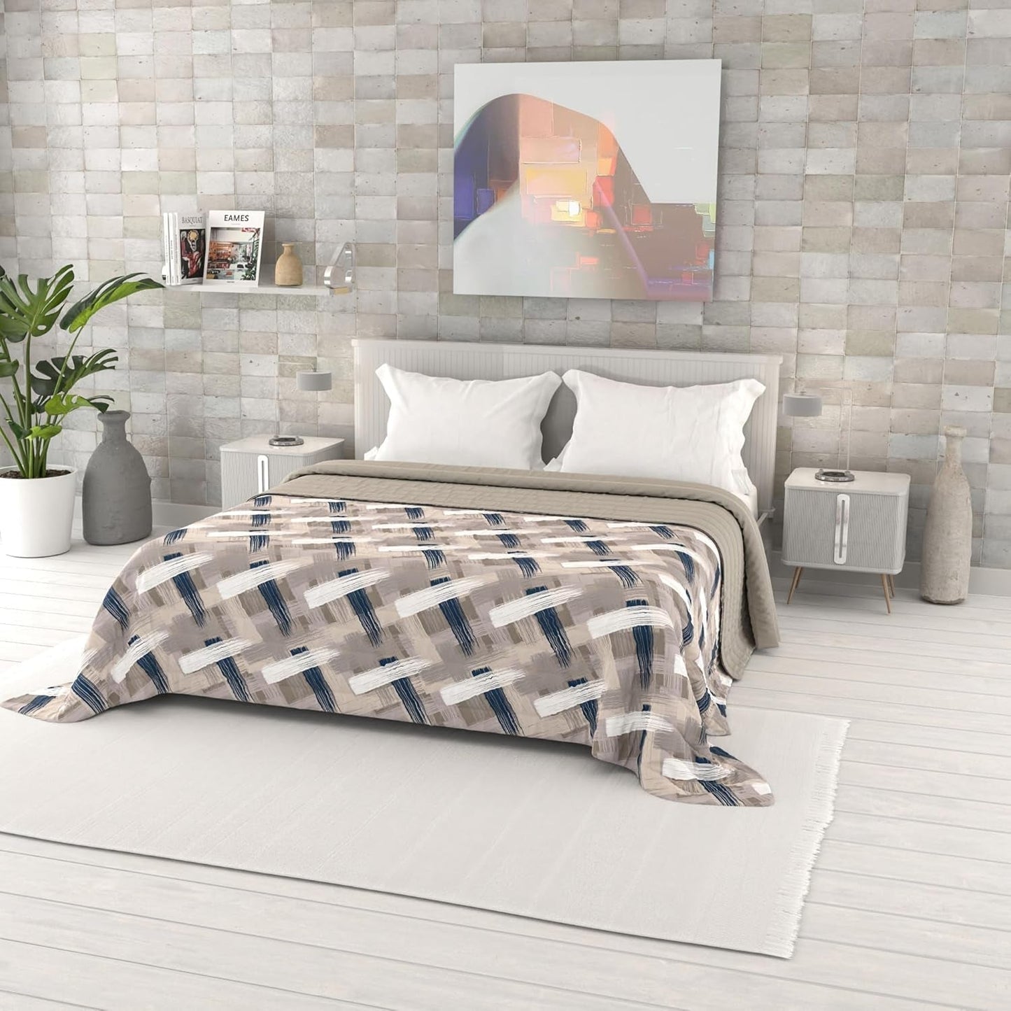 Zomerdekbed met fantasieprint, polyester vulling, bloemblaadjes, 260 x 270 cm
