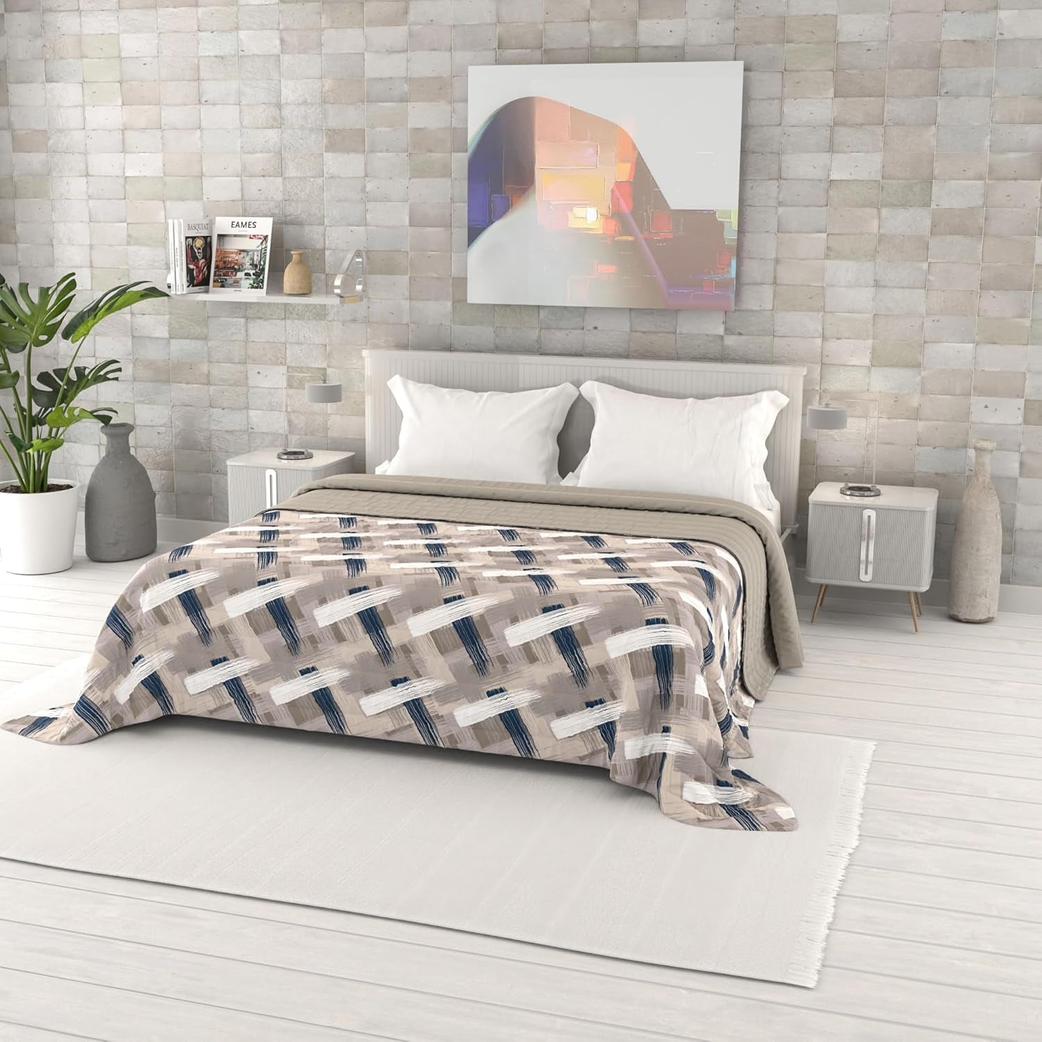Zomerdekbed met fantasieprint, polyester vulling, bloemblaadjes, 260 x 270 cm