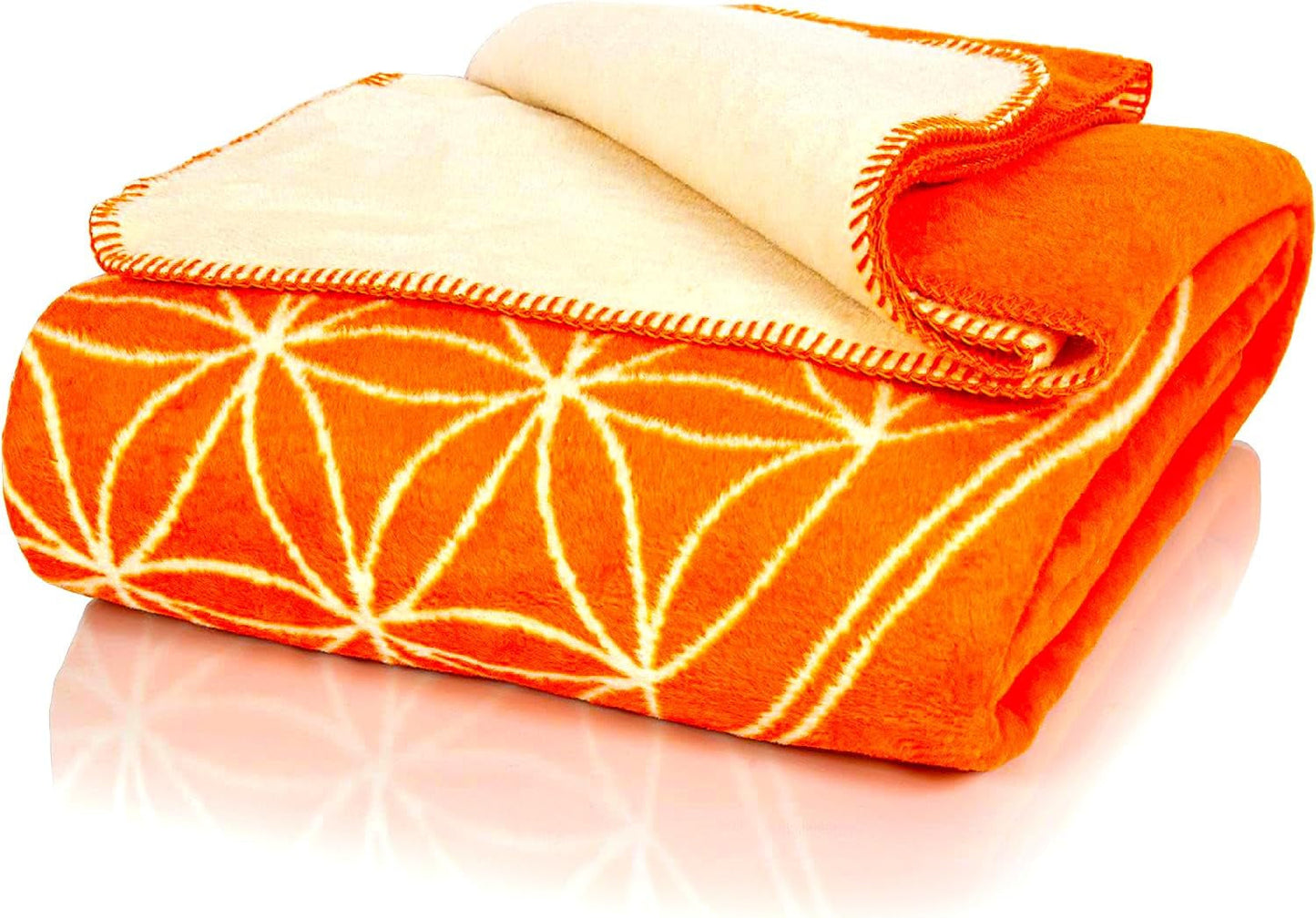 Glart comfortabele deken Flower of Life Roze-Ecru XL, 150X200 Cm, extra donzig als bankdeken bankdeken, yogadeken reddingsdeken deken, pluche banksprei Bedden en Dekens Glart Oranje-Ecru 150X200Cm