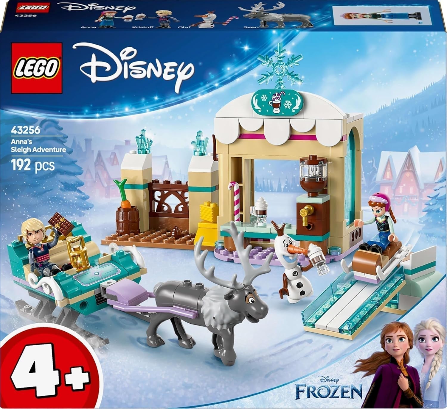 LEGO Ç€ Disney Frozen Anna's slee-avontuur, constructiespeelgoed en fantasiespeelset, chocoladekraam met Anna, Kristoff, Olaf en Sven minipoppen, prinsessenspeelgoed voor meisjes vanaf 4 jaar 43256 Bouwsets Besuche den LEGO-Store