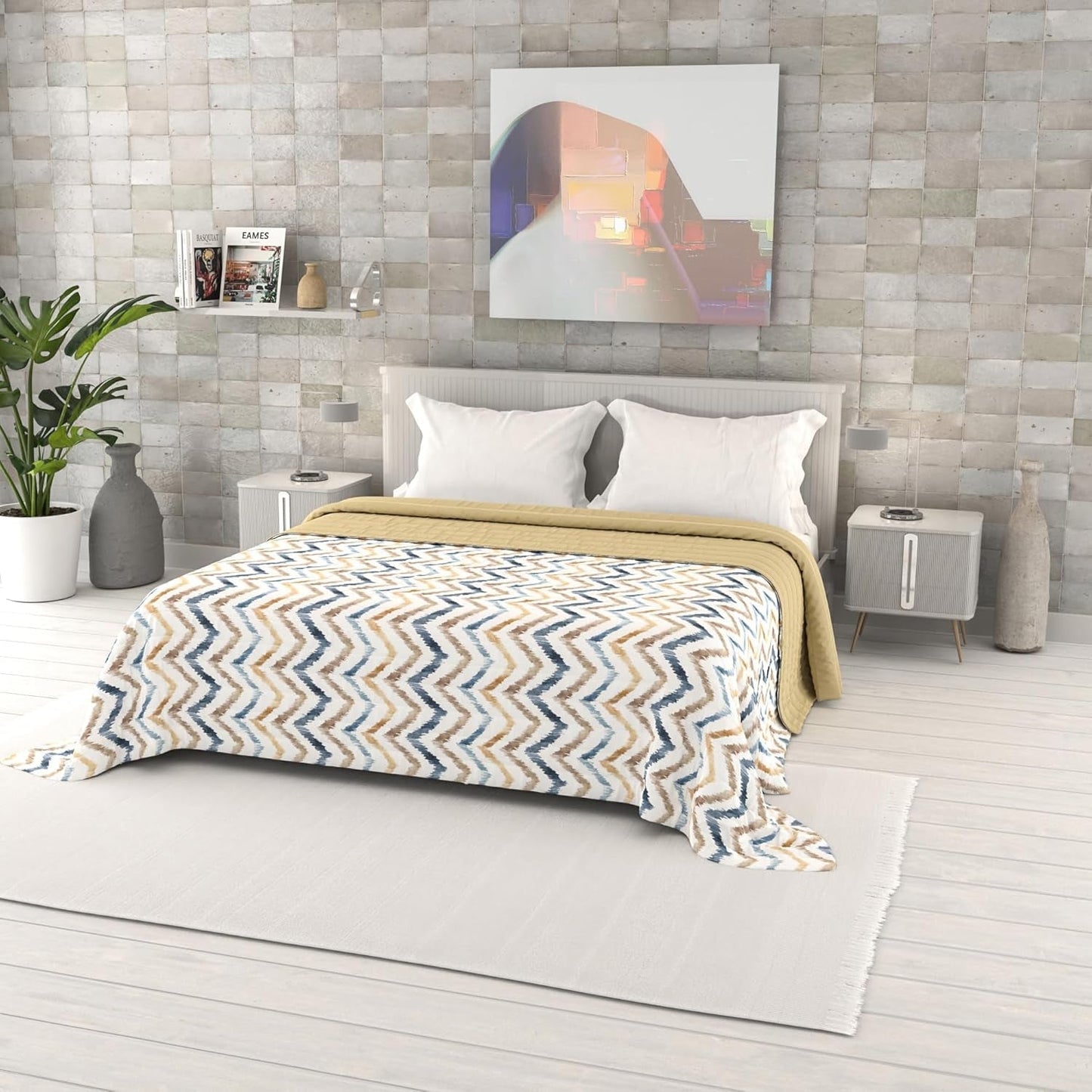 Zomerdekbed met fantasieprint, polyester vulling, bloemblaadjes, 260 x 270 cm
