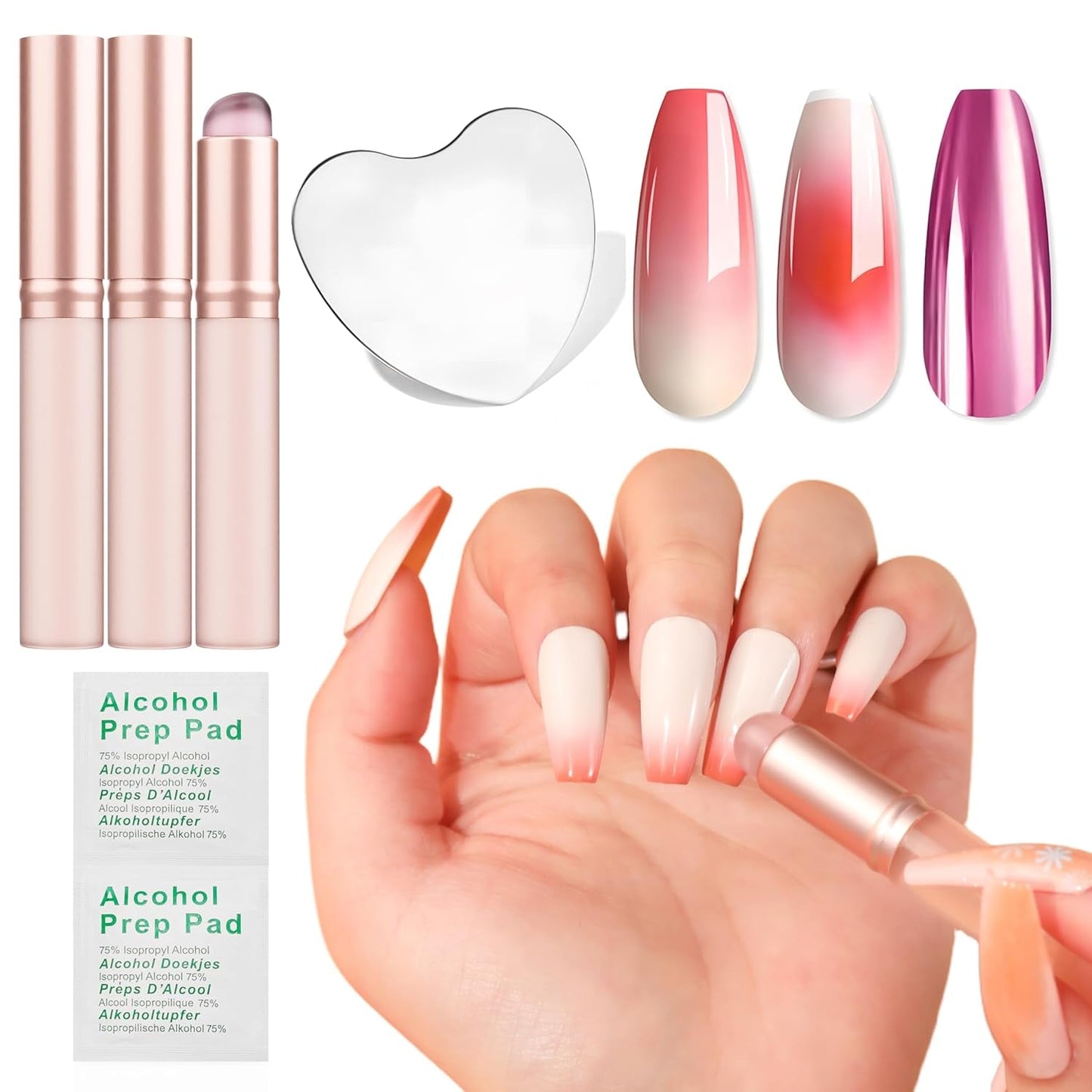 Aokitec 14 Stück Silikon Tool Nägel Pinsel voor Gel Nailack UV, Wiederwendbare Gel Pinsel voor UV Nailack Chrome Nail Powder, Nail Art Zubehör Für Ombre Blush Mirror Effekt, Nägel Selber Machen