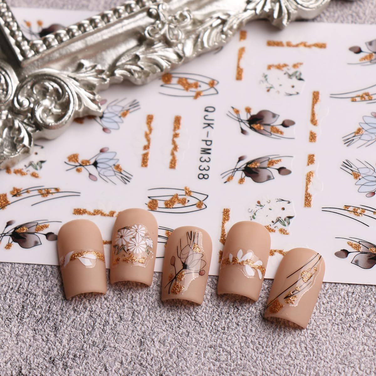 JMEOWIO Nagelsticker Blumen Glitzer 9 Blatt Nail Art Sticker Selbstklebend Nagelaufkleber Frühling Sommer Blumen Decoratie Nageldesign Zubehör
