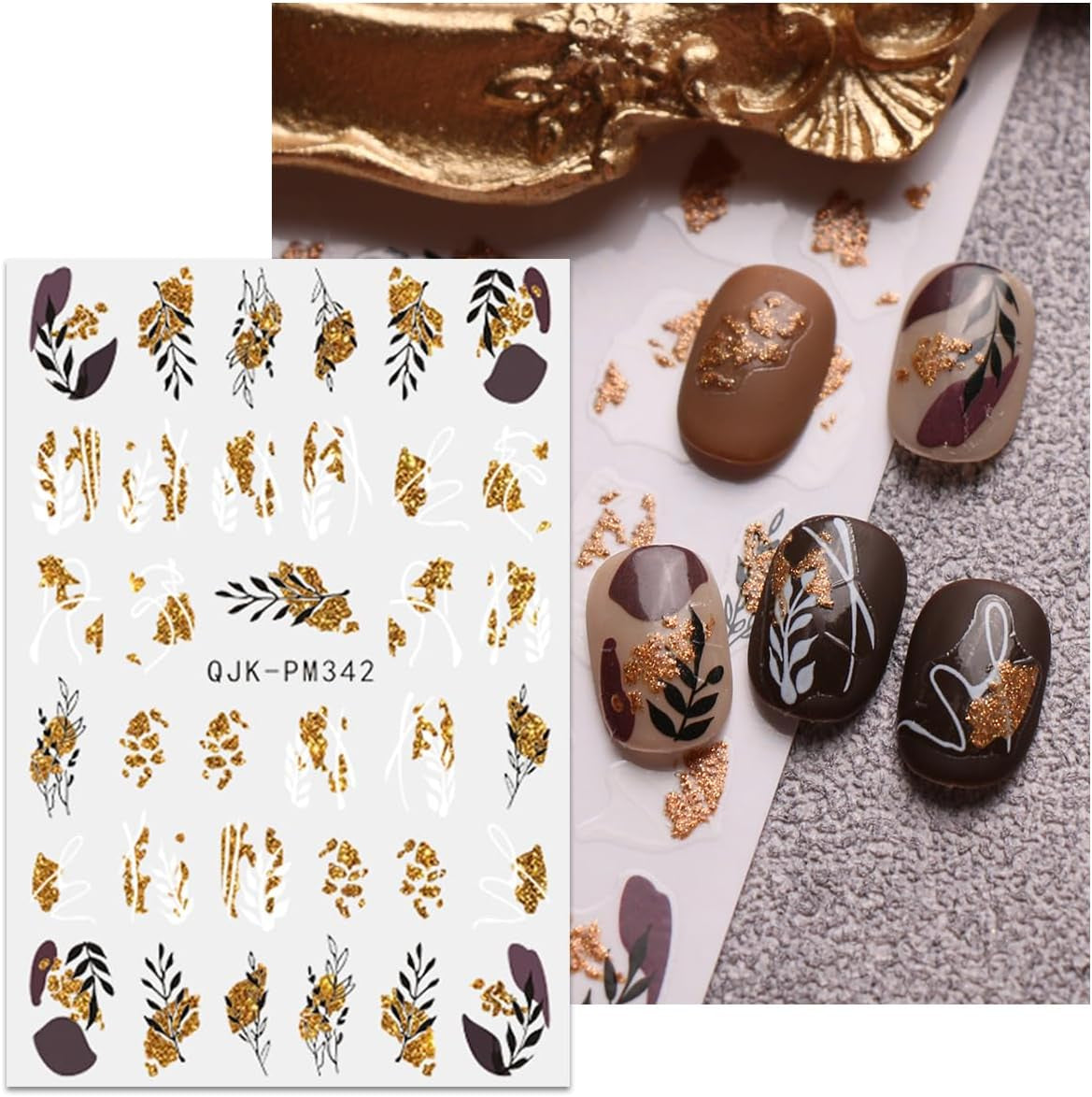JMEOWIO Nagelsticker Blumen Glitzer 9 Blatt Nail Art Sticker Selbstklebend Nagelaufkleber Frühling Sommer Blumen Decoratie Nageldesign Zubehör