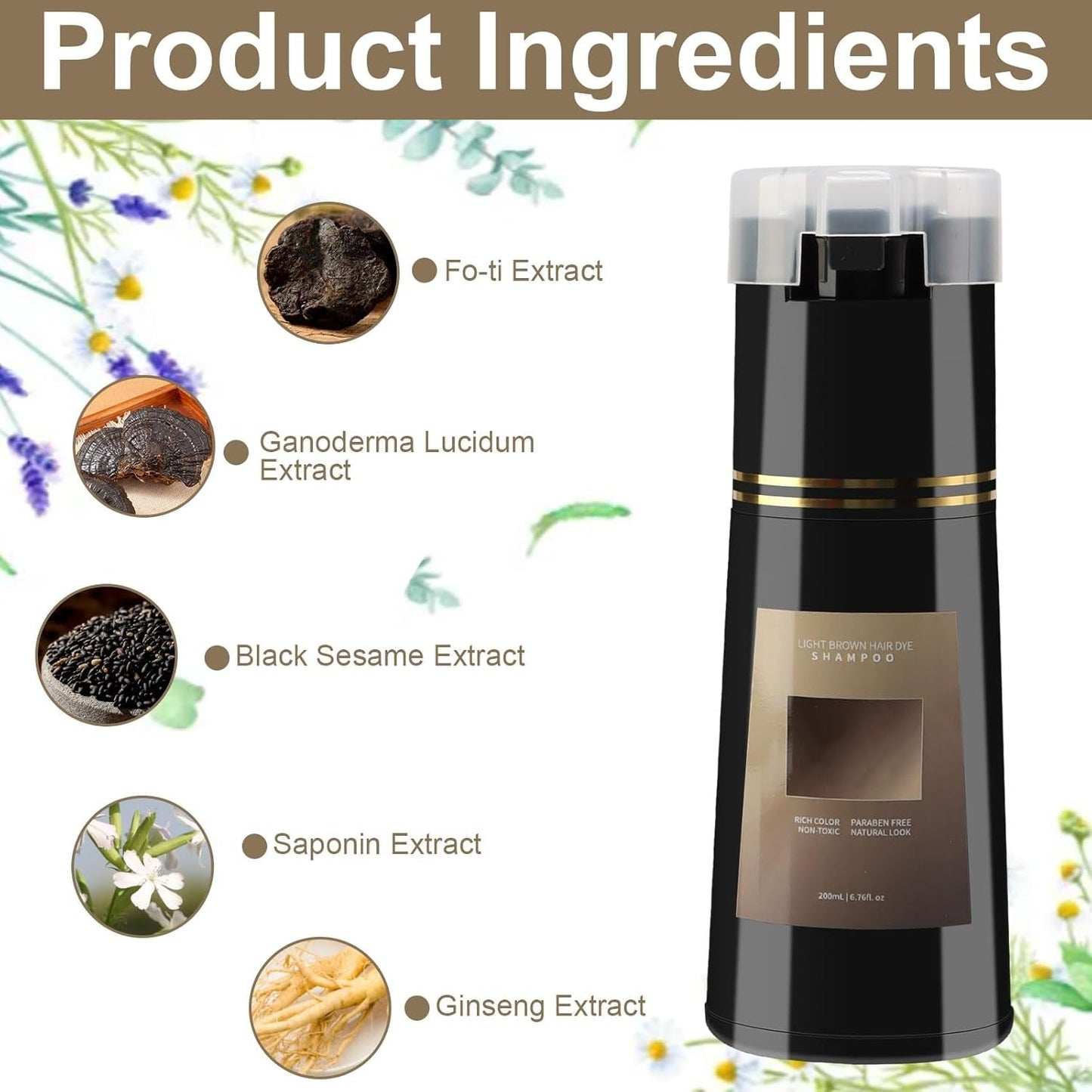 Haarkleurshampoo, 3 in 1 Instant Kleurshampoo, Instant Haarverzorging Kleurshampoo, Zwart Haarkleurshampoo, Haarkleurshampoo (Lichtbruin) Naty Shop Haarverf