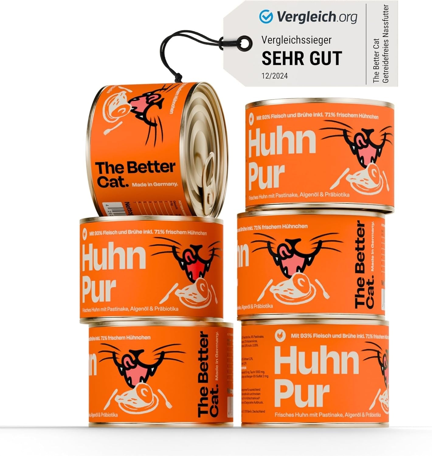 The Better Cat - Graanvrij natvoer met extra hoog vleesgehalte - Premium graanvrij en suikervrij kattenvoer (200 g, Kip)