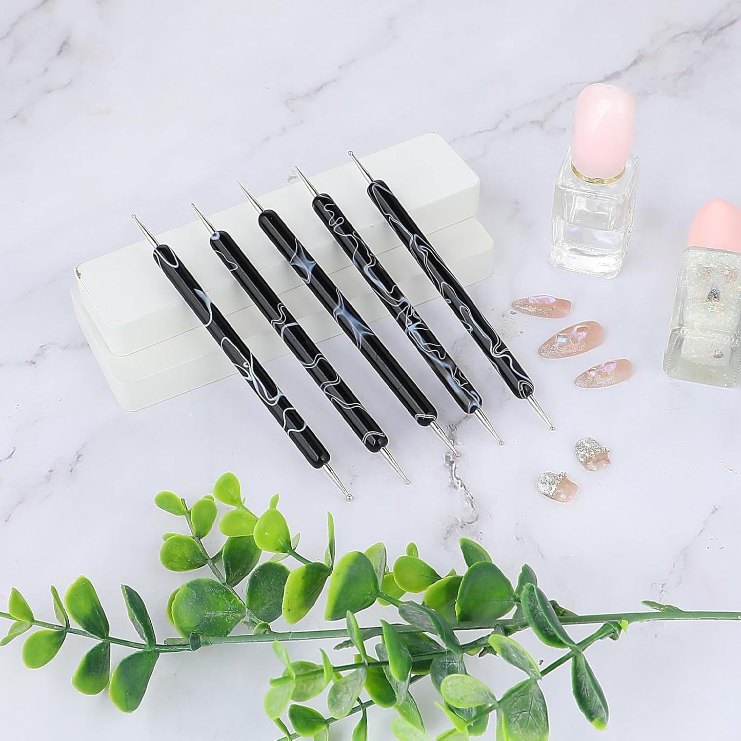 5 Stück Nail Design Dotting Tools Nagelkunst Werkzeug Nagelpunkt Pinsel Punktierung Stift Marbleizing Werkzeug Für Nagelack Maniküre, Zwart