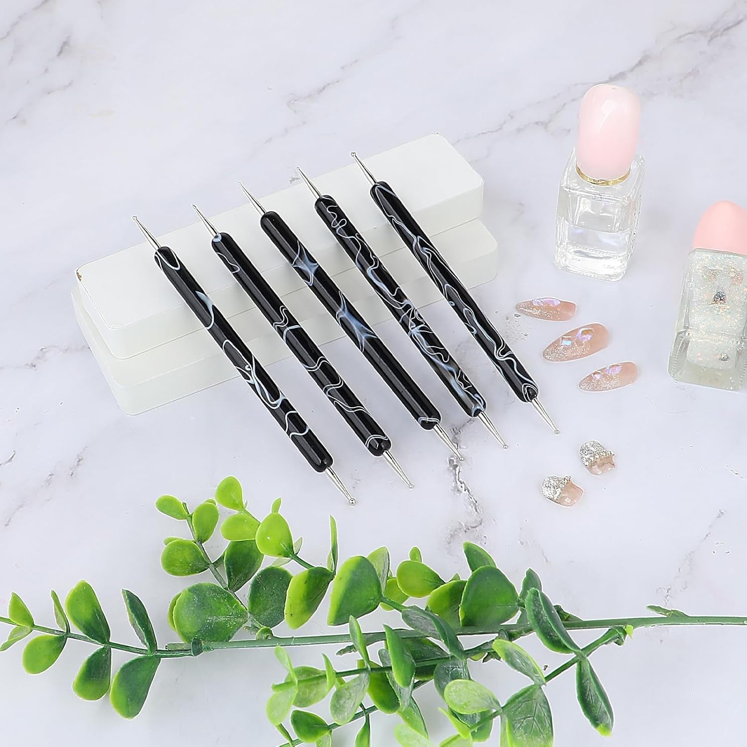 5 Stück Nail Design Dotting Tools Nagelkunst Werkzeug Nagelpunkt Pinsel Punktierung Stift Marbleizing Werkzeug Für Nagelack Maniküre, Zwart