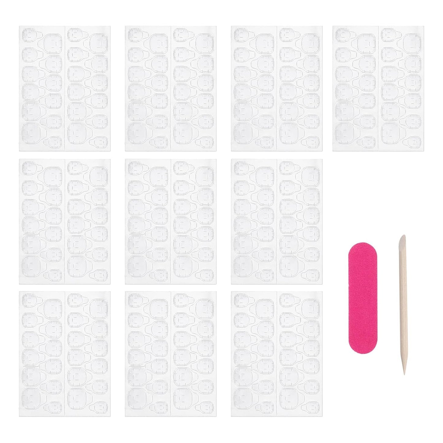 240 stuks nagellijmpads, kunstnagelkleefvel, 10 vellen transparant ademend superkleverige dubbelzijdige stickers (geljelly) voor manicure en kunstnagels, inclusief manicureset