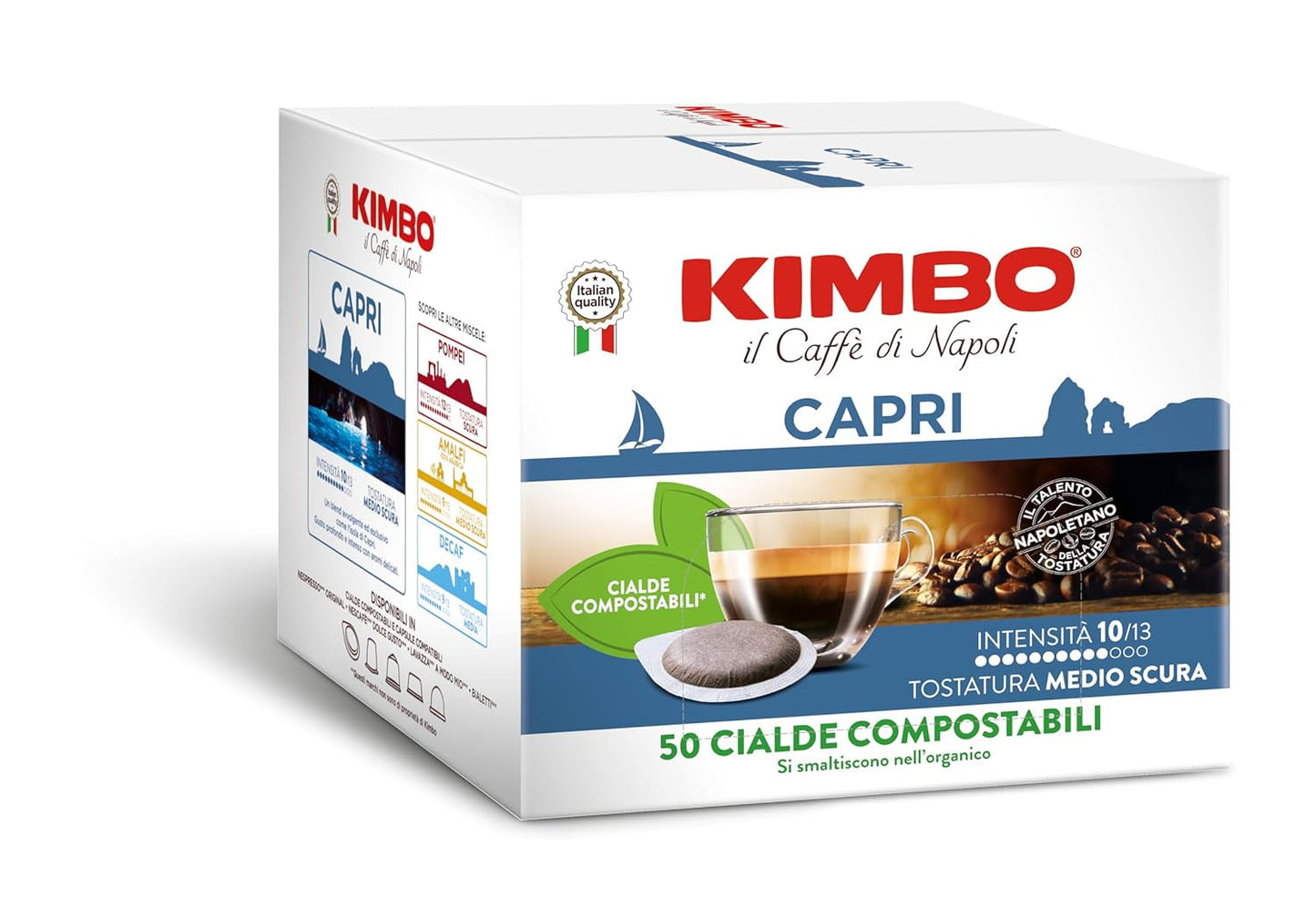 , Le Meraviglie del Gusto Capri, 50 Kaffeepads, Tiefer en Intensiver Gesmack, Intensität 10/13, Mittel-dunkle Röstung, 1 Packung met 50 Pods