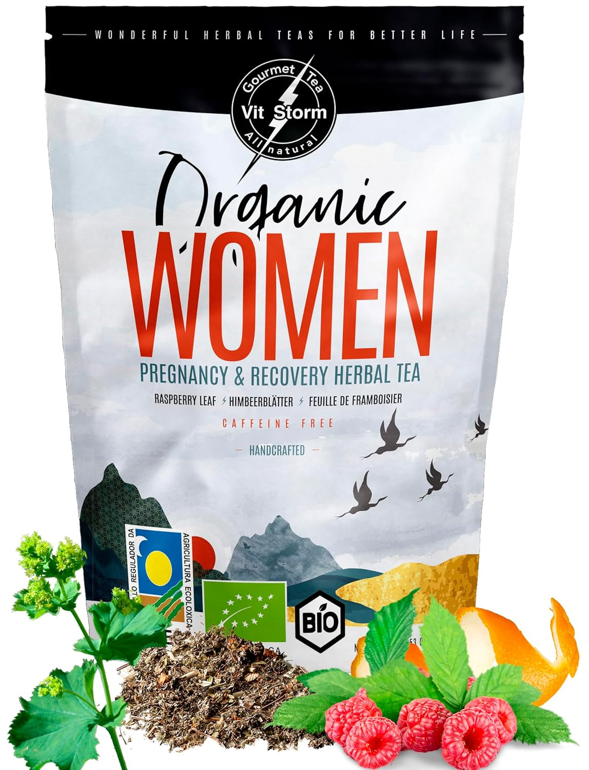 VITSTORM® BIO TEE Mom & Kids - Thee voor vrouwen en borstvoeding - Rooibos, appel, venkel, citroenmelisse, alchemilla, aardbei - Ontspannende thee - Fruitig en lekker - Cafeïnevrij - Kruidenthee 100 g