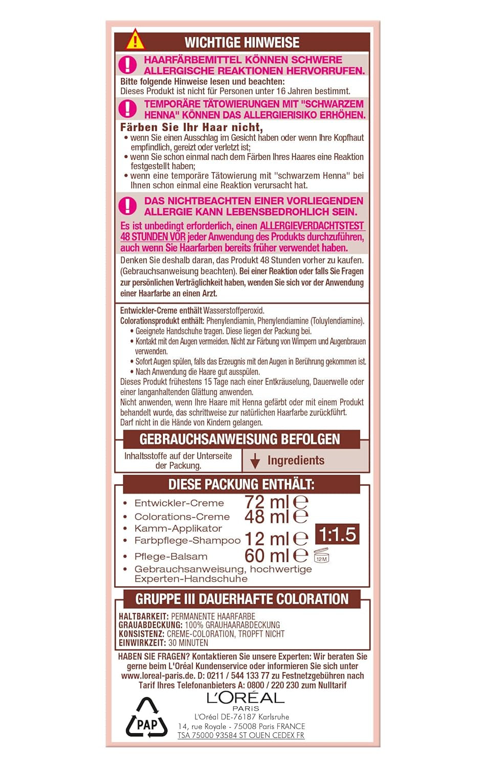 L'Oréal Paris Permanente haarverf voor elke huidtint, kleuring zonder ammoniak, universele nudetinten met volledige dekking van grijs haar, Excellence Creme, nr. 5U Licht kastanje (bruin), 1 st Naty Shop haarverf