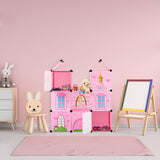 Relaxdays modulaire plank voor kinderkamers, prinsessenkasteelontwerp, kunststof, doe-het-zelfkast met deuren, HL: 128 x 110 x 37 cm, roze
