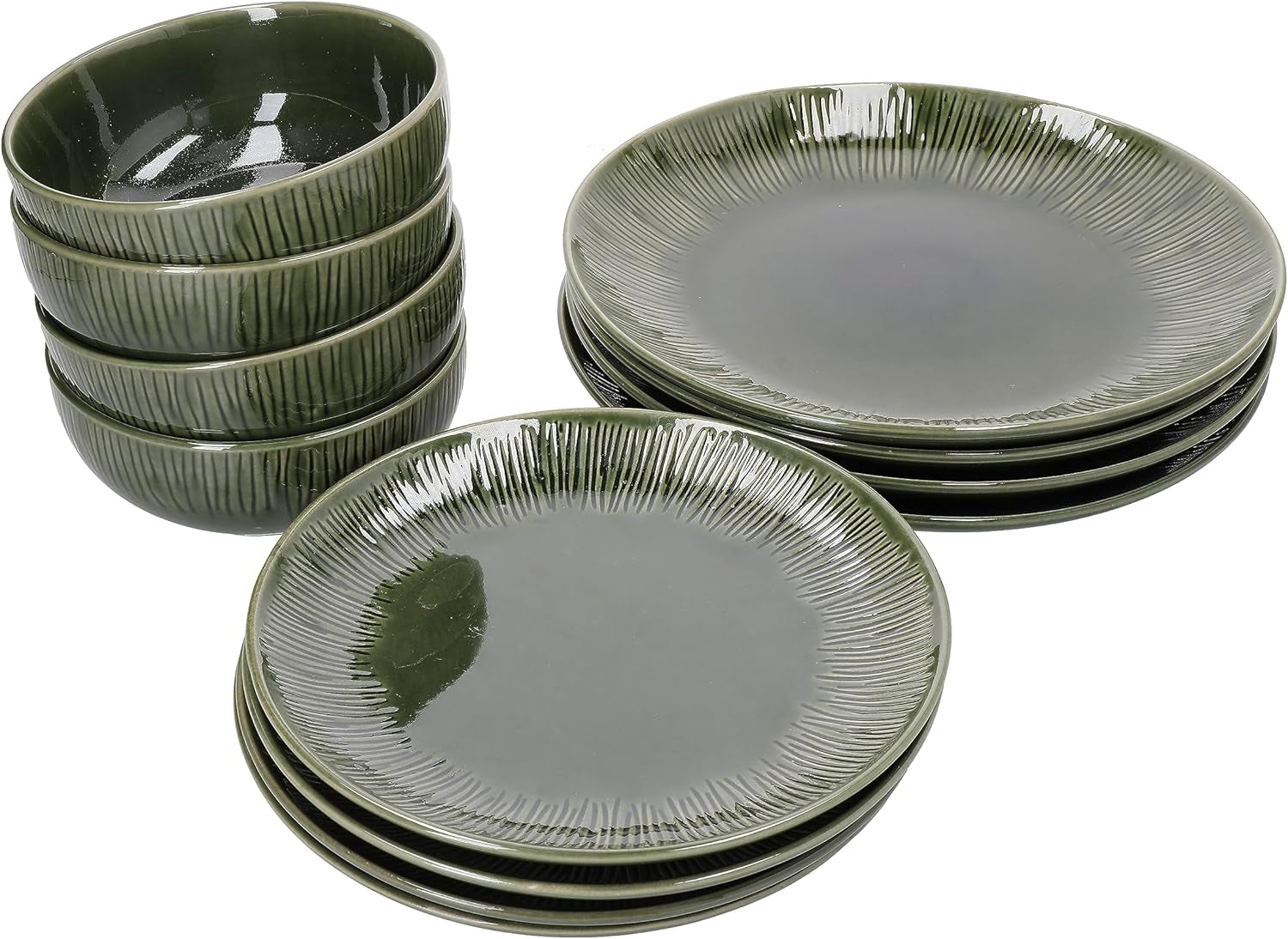 Mikasa Jardin 12-delige serviesset, 4-persoons aardewerk serviesset met borden, zijborden en schalen, groen - geschenkdoos en vaatwasmachinebestendig