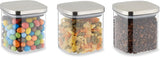 Relaxdays Voorraadpotten met deksel Set van 3 vierkante voorraadpotten van 600 ml Luchtdichte glazen containers Helder/zilveren voedselbewaardozen Naty Shop Standaardtitel