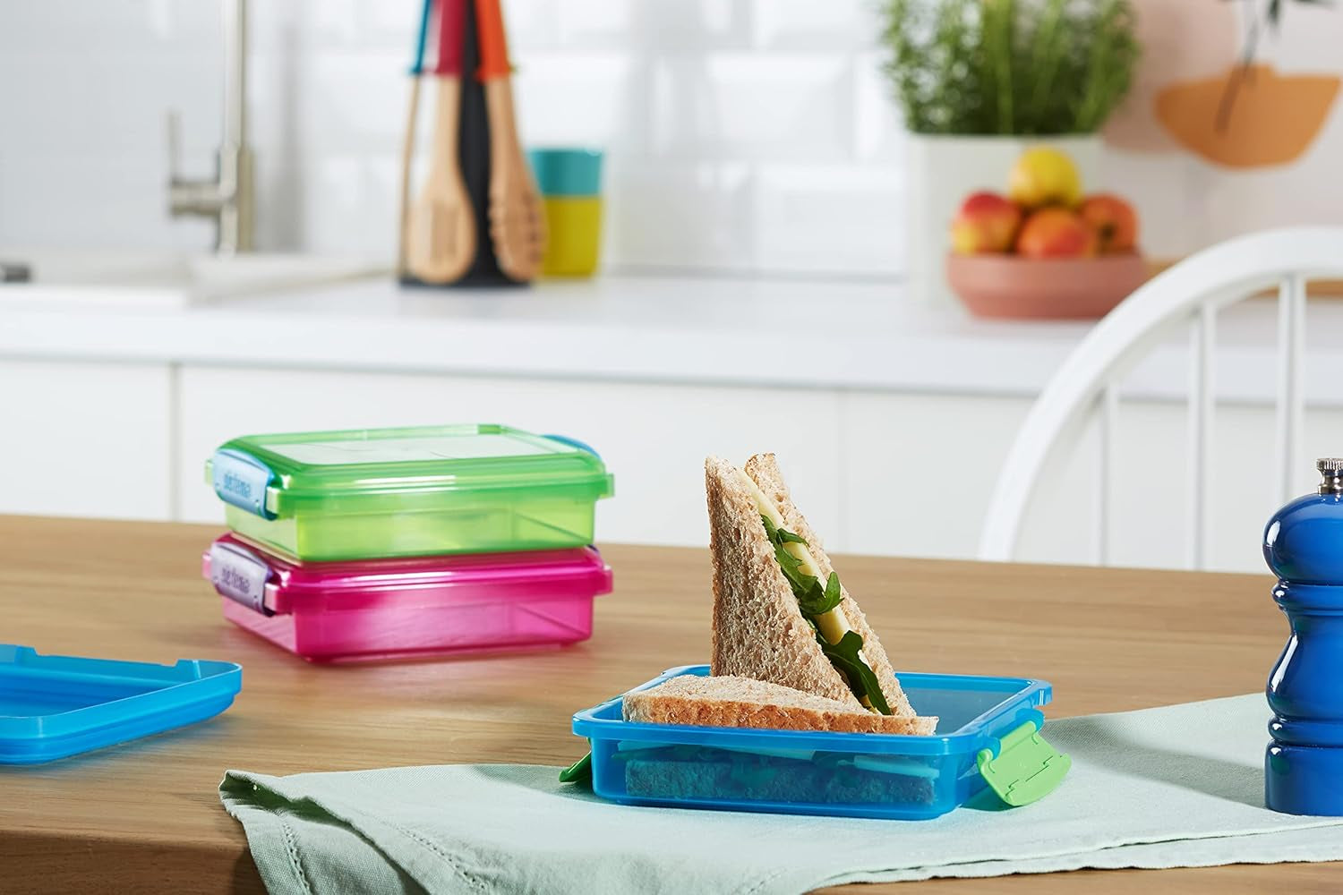 Lunchbox sandwichboxsysteem | 450 ml | stapelbare en luchtdichte lunchbox met deksel | voor kinderen en volwassenen | zonder BPA | gemengde kleuren | 3 stuks Naty Shop voedselbewaardozen