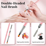120 dubbele nagelformulierenset, nagelverlengingssjablonen met roze dubbele borstel, nageltipclip, spons-teenscheider en nagelvijl voor polygelnagels