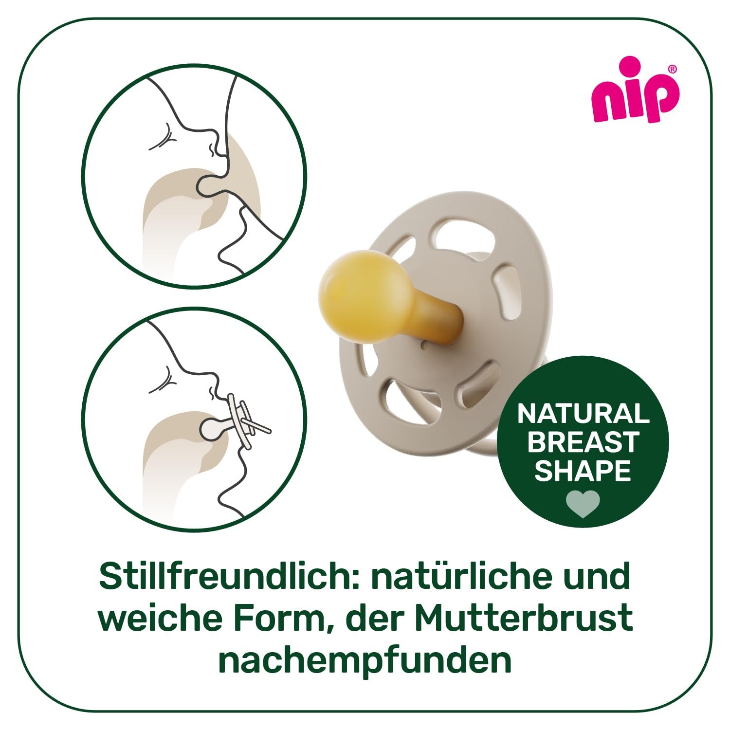 nip - Kersengroen | 0-6 maanden | Pak van 4 | Babyfopspeen, geschikt voor borstvoeding en tandjes krijgen. Duurzame speen, gemaakt van natuurlijke grondstoffen, lichtgroen/bruin