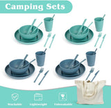 53-delig 4-persoons campingservies, onverwoestbaar 4-persoons campingservies, lichtgewicht plastic servies met draagtas, stapelbare borden en schalen, BBQ-tuin-picknickservies