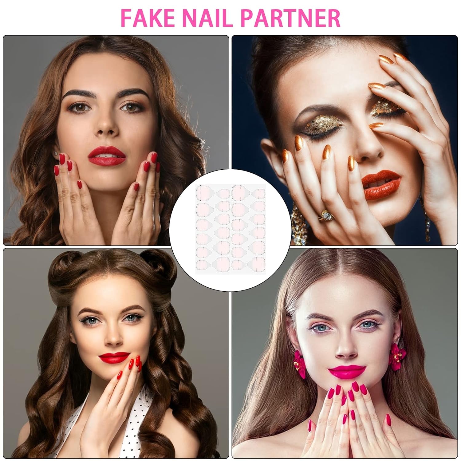 ® 100 nagelsjablonen en 1 vel met 24 doorzichtige zelfklevende schijven voor nagels, nagelverlengingssjablonen, zelfklevende gelnagelverlengingssjablonen, kunstnagelaccessoires