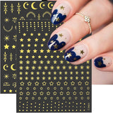 gouden ster en maan nagelstickervellen, engelenvleugels, bruine gouden nagelstickers, sterren, nagelfolie, nagelstickers, nageldesignaccessoires, nagelstickers