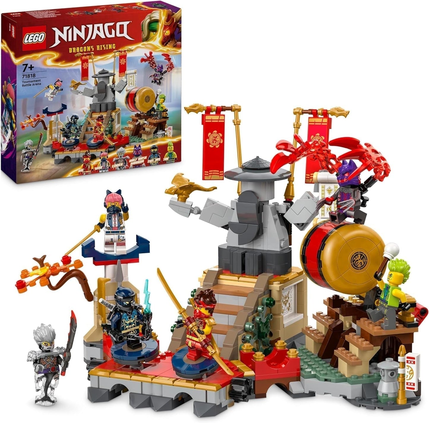 LEGO NINJAGO Toernooi Arena Avontuurspeelgoed voor kinderen 6 minifiguren Ninja speelsetcollectie Bouwset Verjaardagscadeau voor 7 jaar oude jongens en meisjes 71818 Bouwsets Bekijk de LEGO Store Standaardtitel
