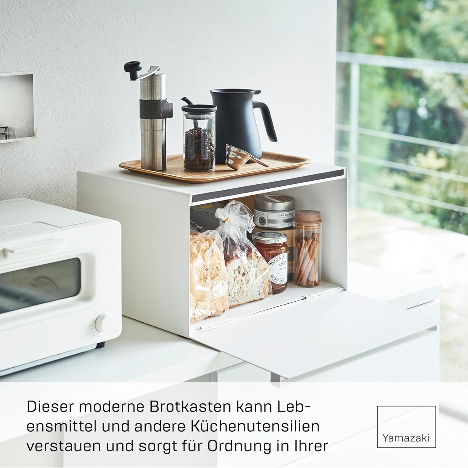 Yamazaki 4352 TOWER Broodmand, wit, staal, minimalistisch, 40 x 34,5 x 24 cm Voedselbewaardozen Naty Shop